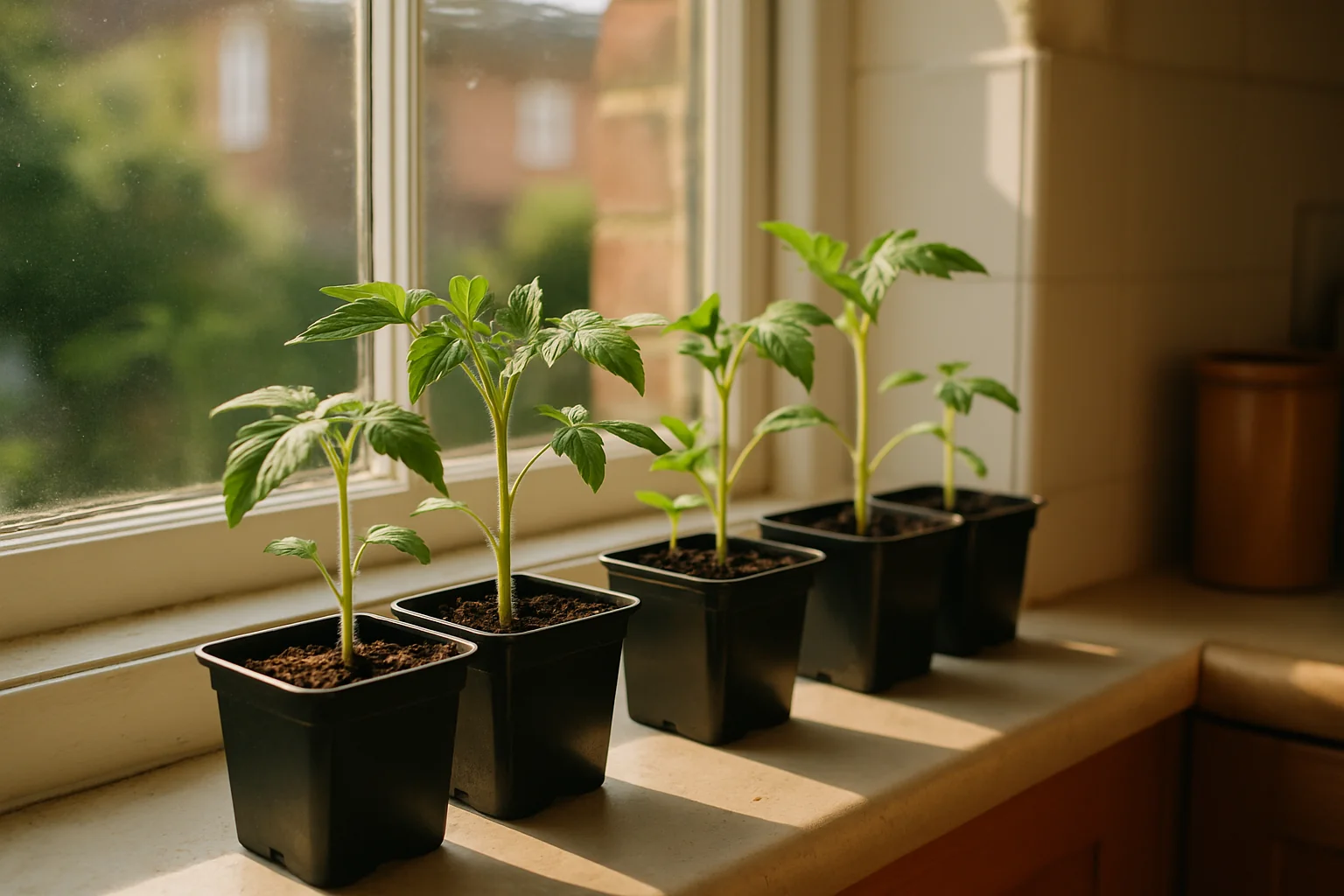 Tomato seedlings on windowsill