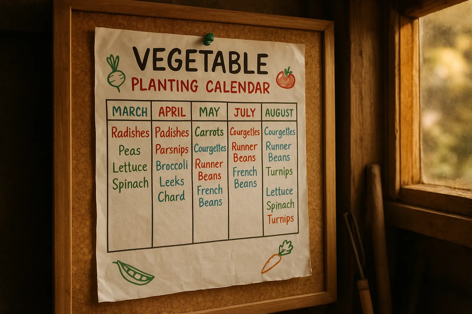 UK vegetable planting calendar showing what to sow from March to September